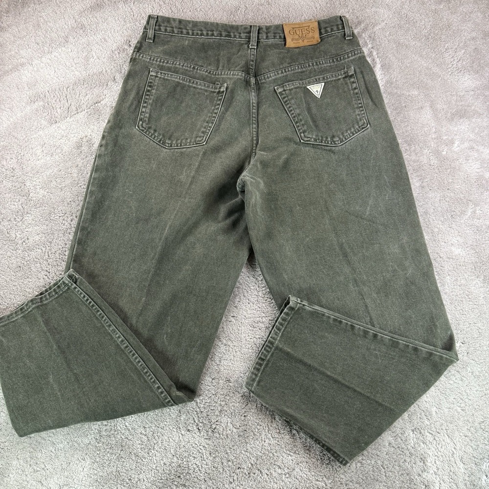 VTG Guess Jeans USA Mens 36x30 Green High Rise Tapered Denim Pants American